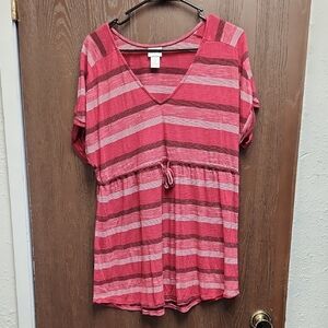 Motherhood Pink and Red Striped V-Neck Blouse